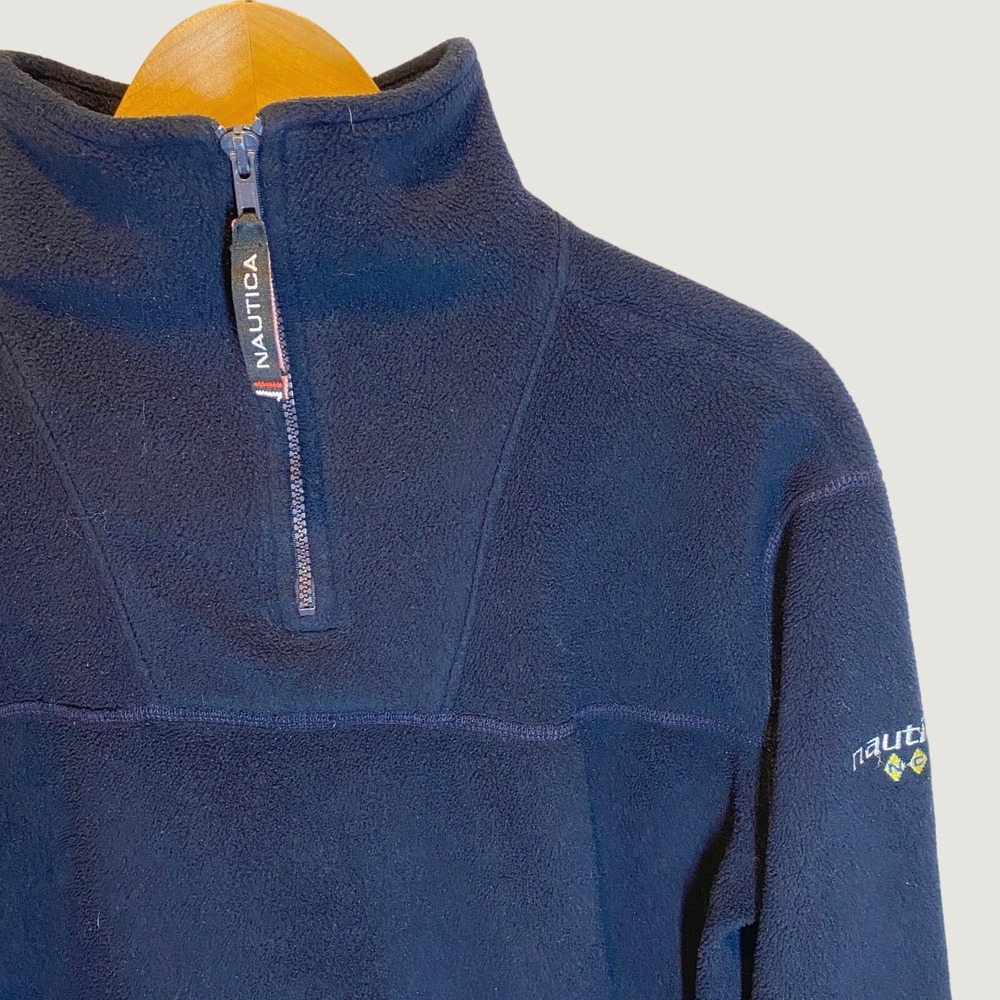 Nautica Competition Fleece Pullover Mens M Navy Blue Excellent Vintage 90s Zip